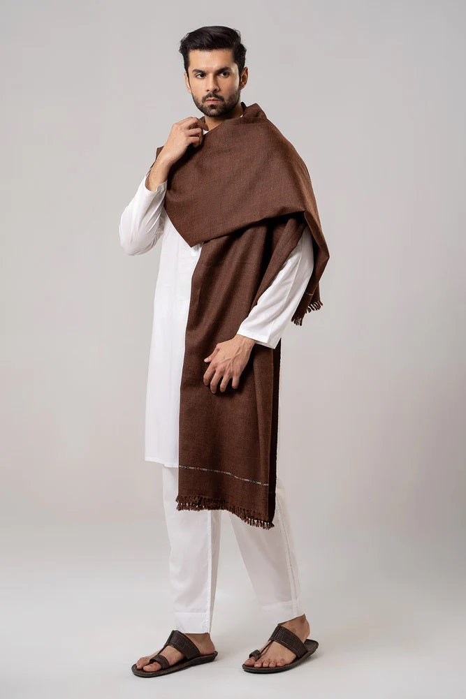 Men's Winter Wool Shawl - Coffee Brown
