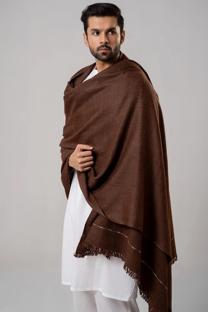 Men's Winter Wool Shawl - Coffee Brown