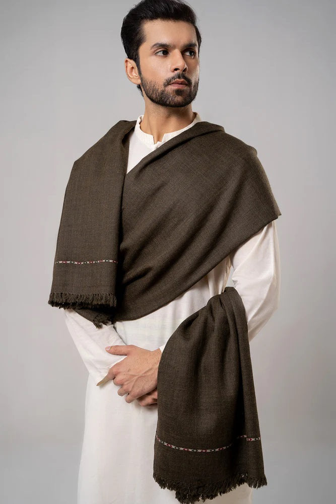 Men's Winter Wool Shawl - Dark Brown