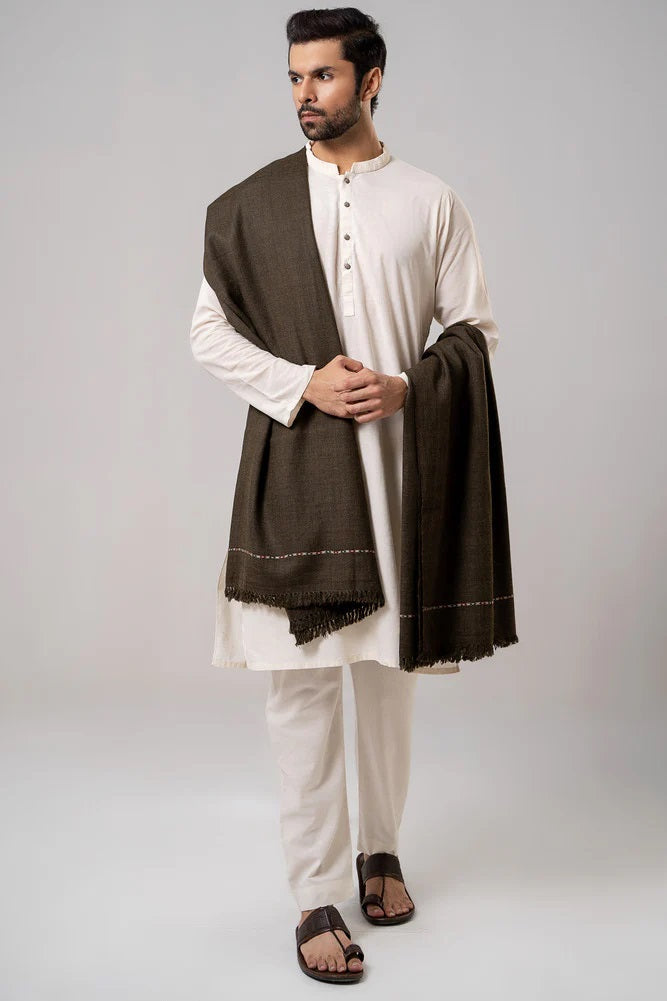 Men's Winter Wool Shawl - Dark Brown