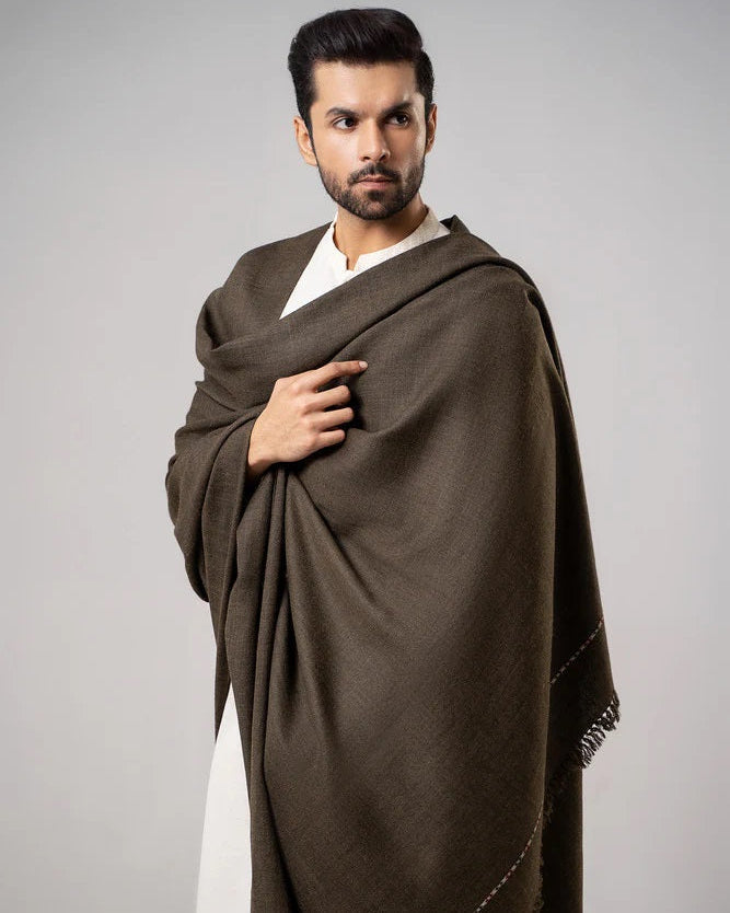Men's Winter Wool Shawl - Dark Brown