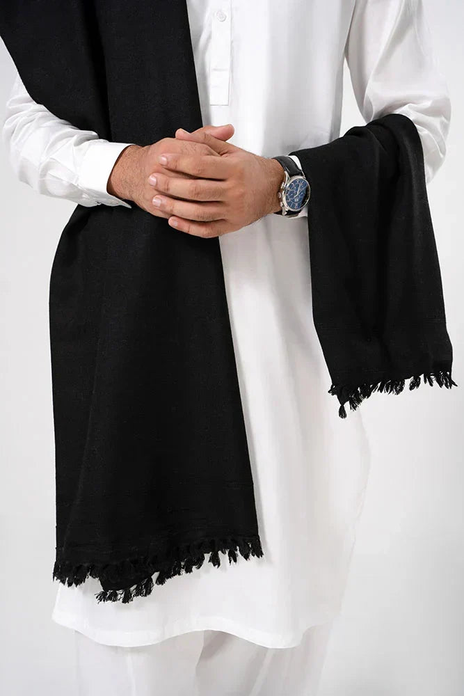 Men's Winter Wool Shawl - Black
