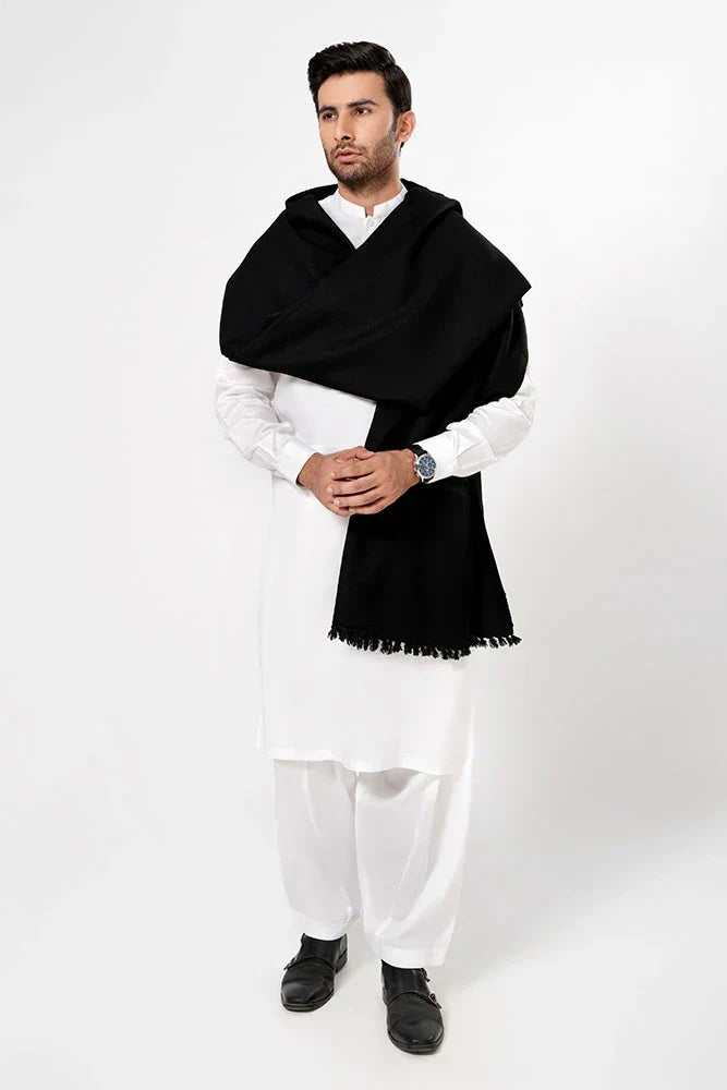Men's Winter Wool Shawl - Black