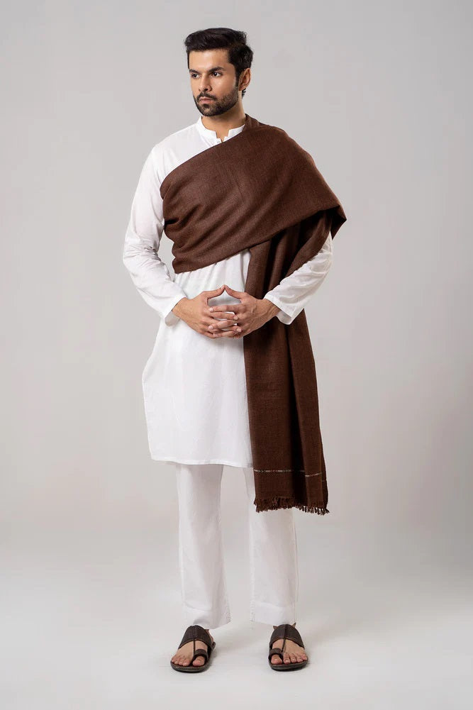 Men's Winter Wool Shawl - Coffee Brown