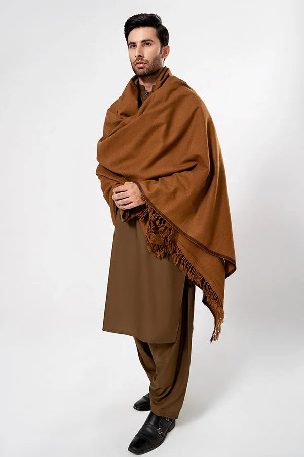 Men's Winter Wool Shawl - Copper Brown