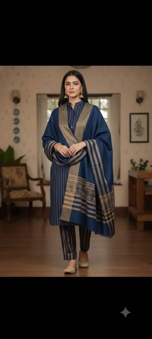 3PC Dress Multani Khaadi Sussi - BLUE LINING