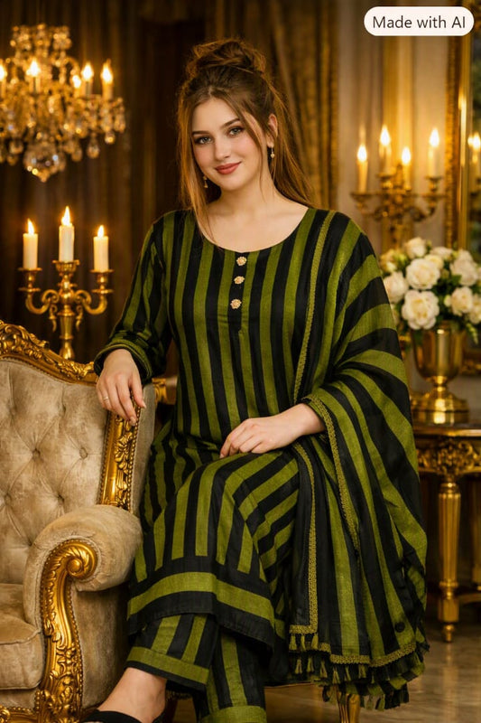 3PC Dress Multani Khaadi Sussi - CASUAL GREEN LINING