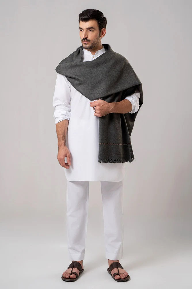 Men's Winter Wool Shawl - Dark Grey